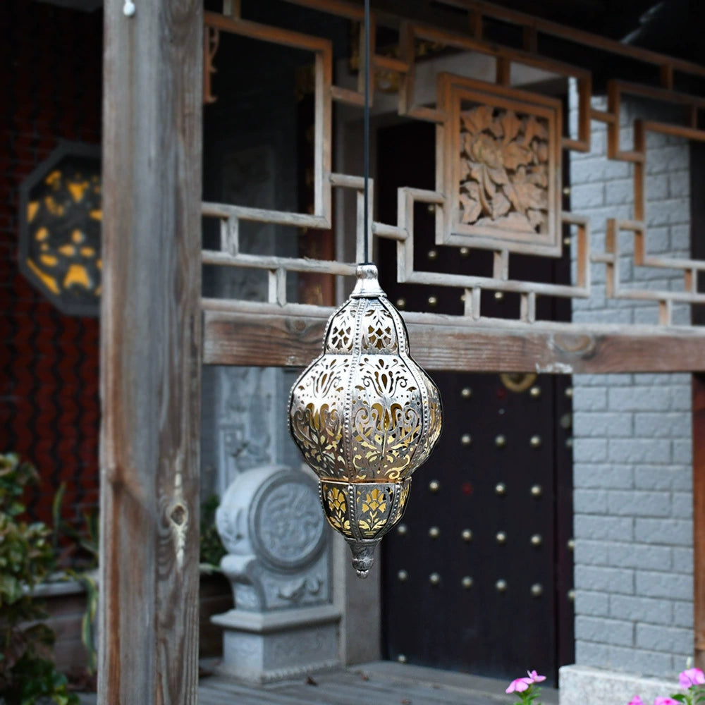 Solar Hanging Light Outdoor Hollow Baroque Projection Lamp, Waterproof Moroccan Garden Lamp