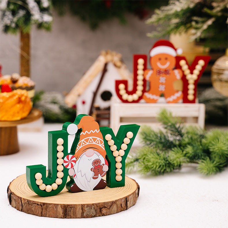 Wooden Gingerbread Gnome JOY Christmas Ornament
