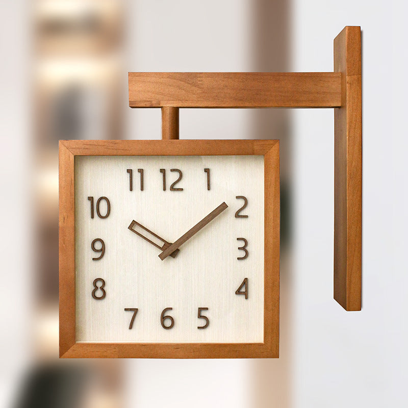 Wall-Corner-Two-Sided Wood-Analog-Clock