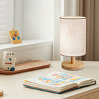 USB Solid Wood Fabric Table Lamp