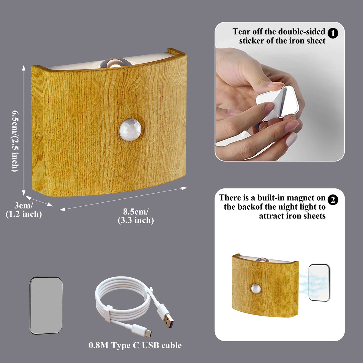 Rechargeable Wall Lamp Wireless Magnetic No-Drill Motion-Sensing Bedroom Bedside Stair Wall Lamp