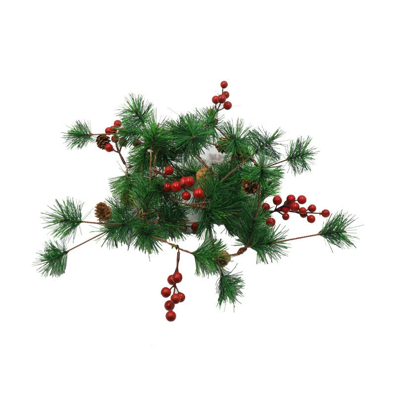 Christmas Lighted Red Berry Pine Cone Garland