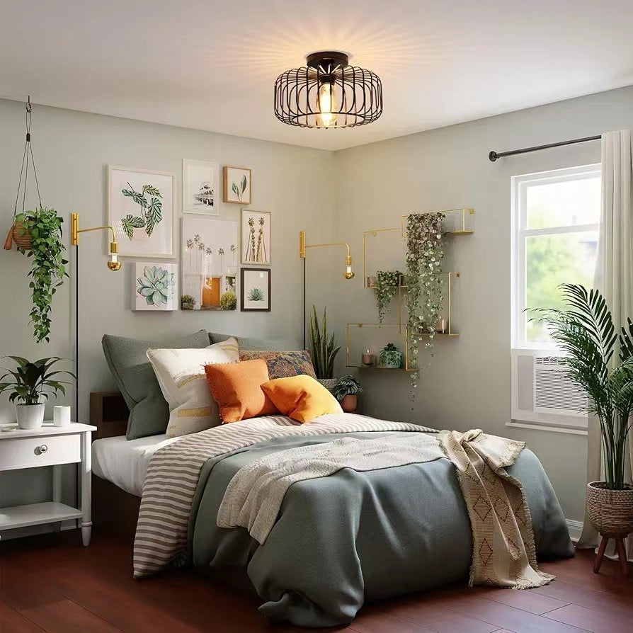 Modern Industrial Birdcage Ceiling Lamp Black