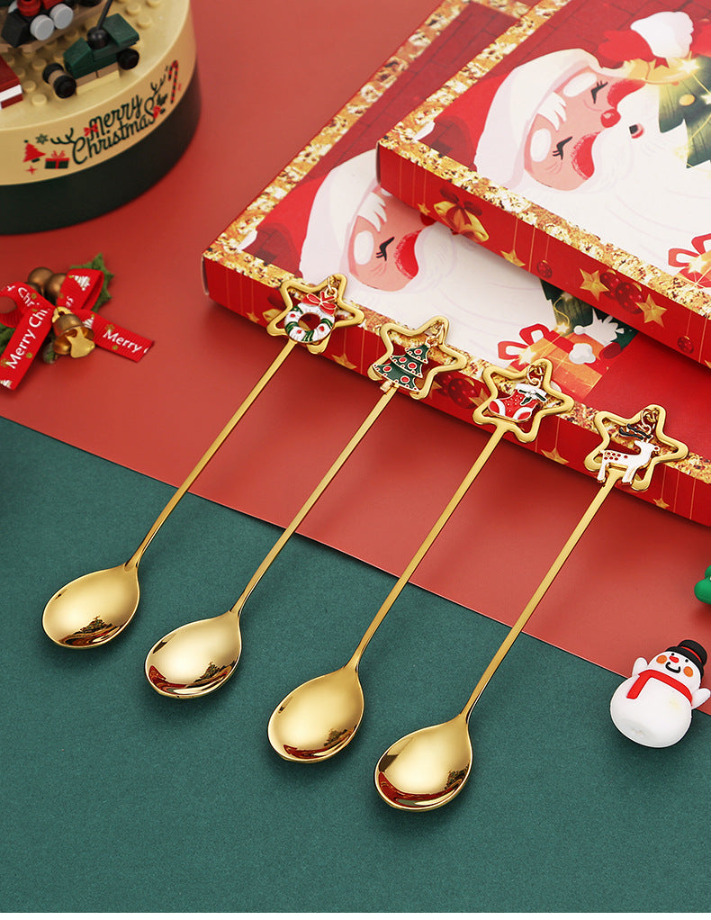 Stainless Steel Christmas Pendant Coffee Stirring Spoon Set