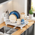 Dish Drying Rack with Built-In Drainage and Separate Cutlery Holder