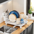 Dish Drying Rack with Built-In Drainage and Separate Cutlery Holder