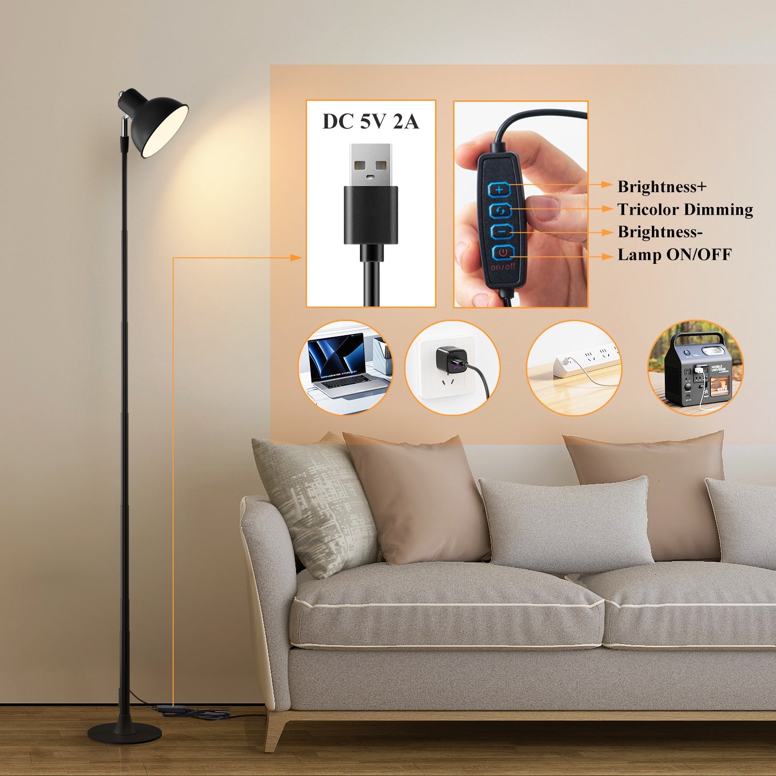 LED Dorm Desk Lamp for Students Reading Study USB Plug-in Extendable Desk Lamp