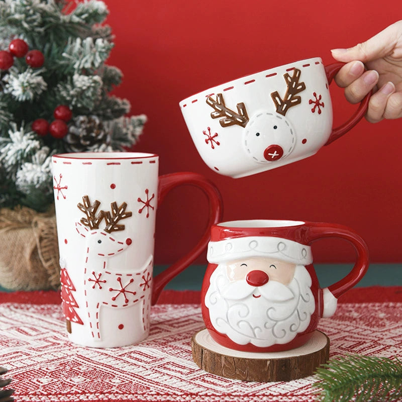 Large Relief Underglaze Santa Ceramic Mug