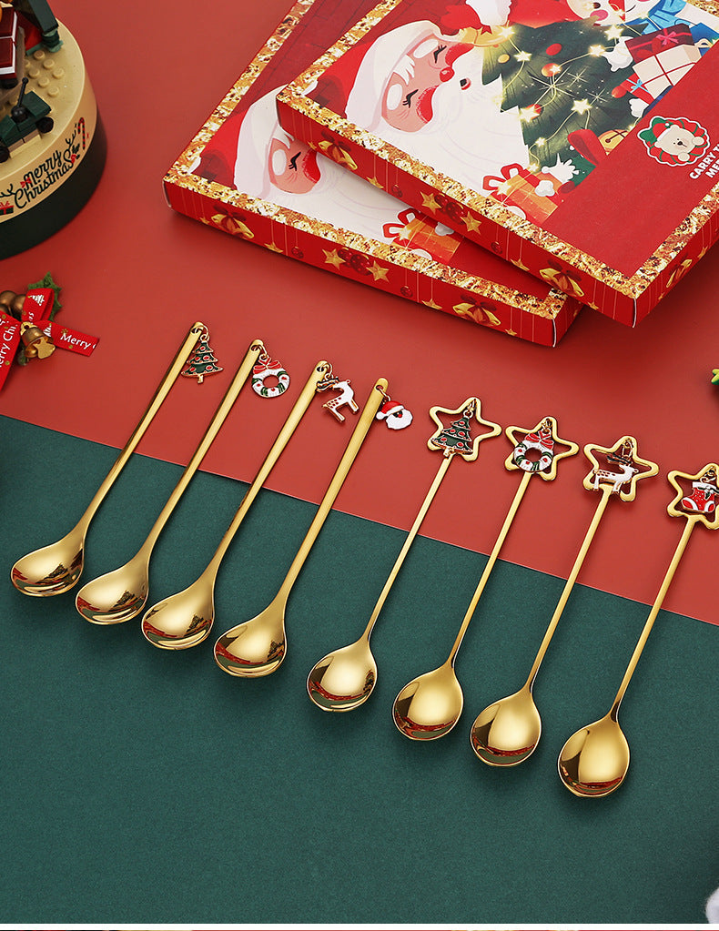 Stainless Steel Christmas Pendant Coffee Stirring Spoon Set