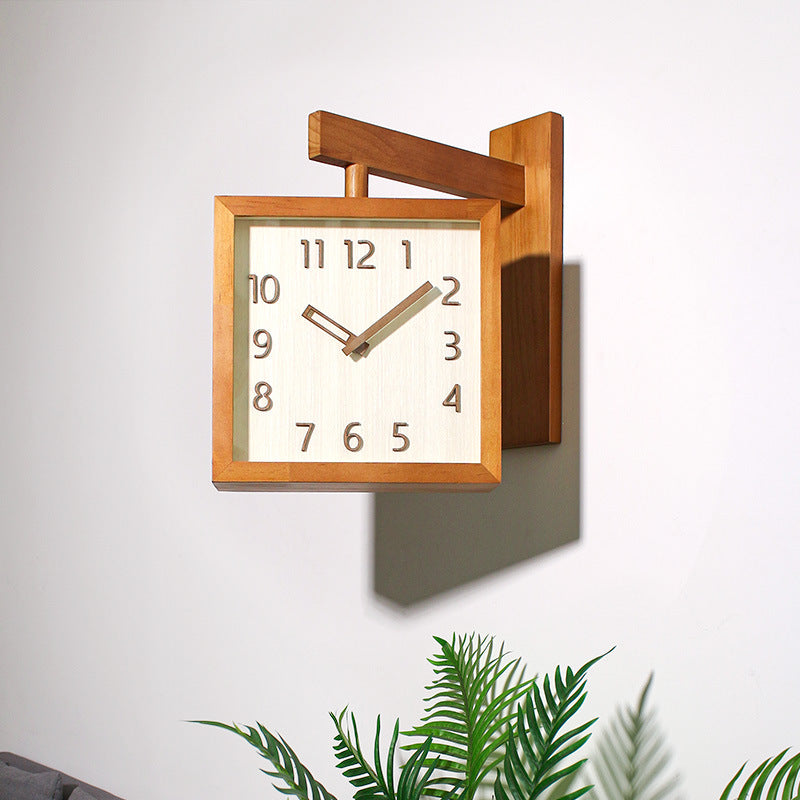 Wall-Corner-Two-Sided Wood-Analog-Clock
