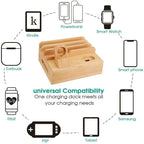 Tekavo Bamboo Charging Station – 5-Port USB Organiser with Cable Set