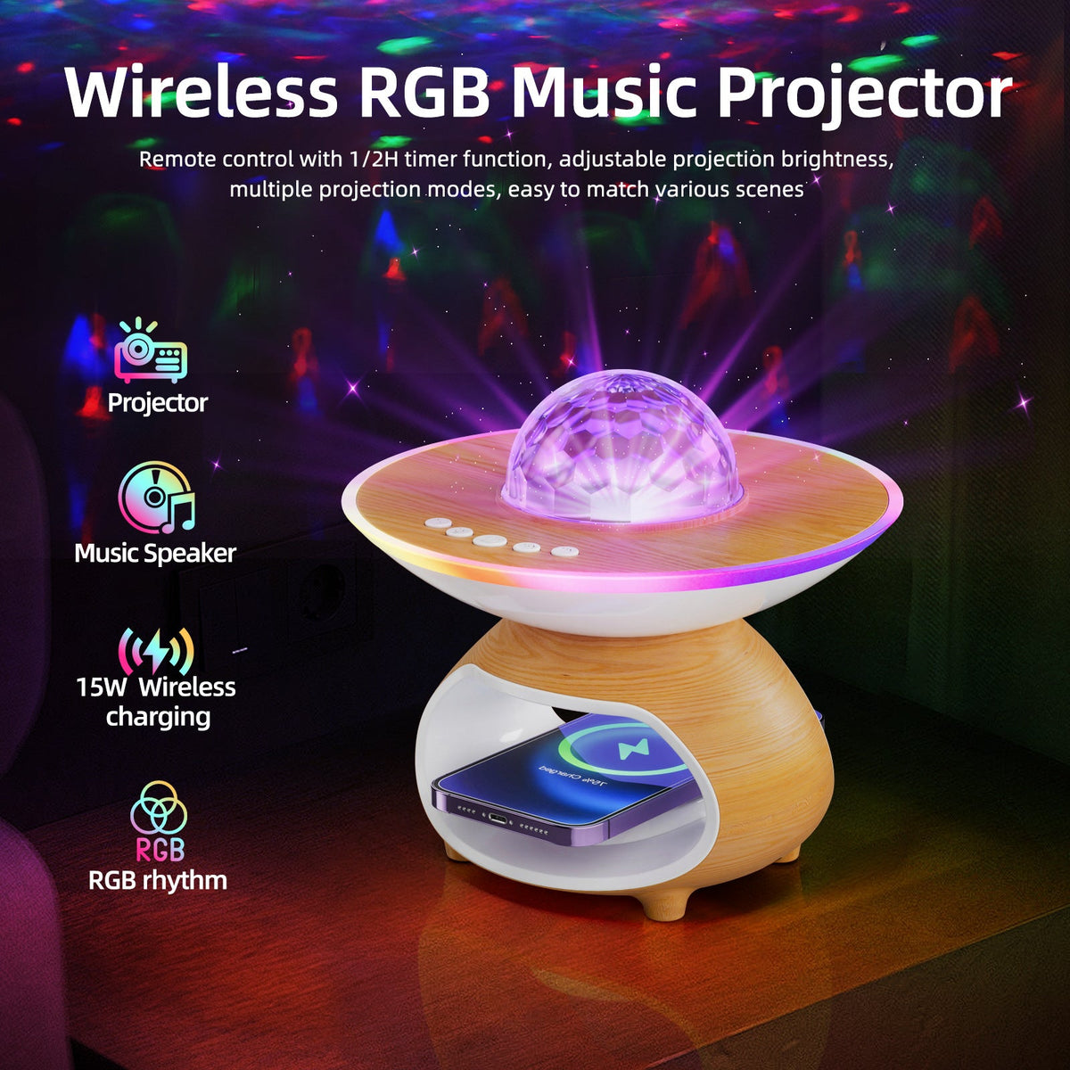 Creative Wireless Charging Night Light Bedroom Desk Projection Lamp