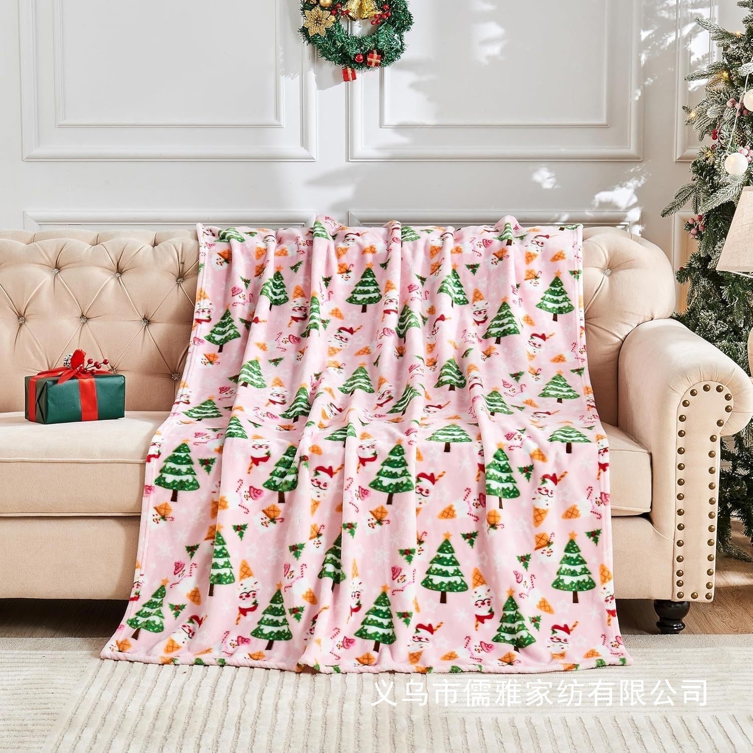Flannel Christmas Blanket Soft Pink Christmas Blanket