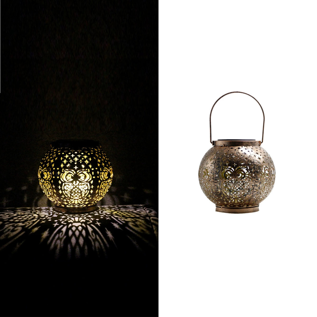 Solar Owl Hanging Light, Iron Lantern Outdoor Yard Decor