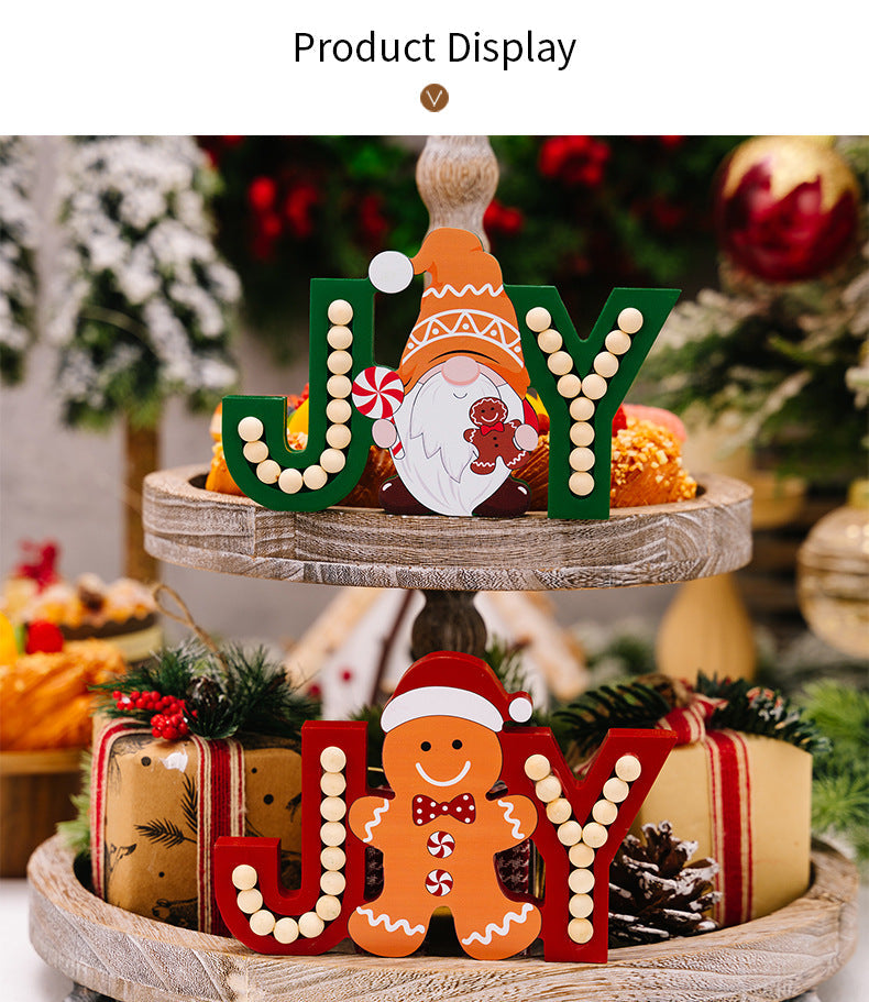 Wooden Gingerbread Gnome JOY Christmas Ornament