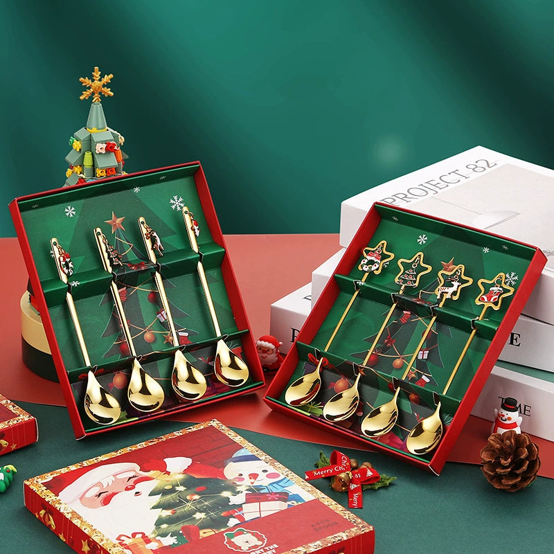 Stainless Steel Christmas Pendant Coffee Stirring Spoon Set