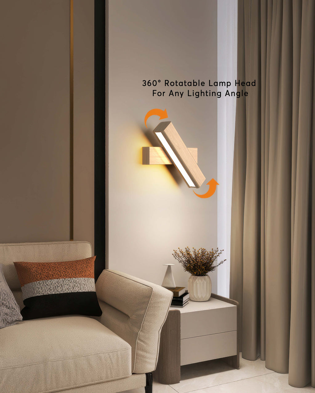 Rotatable wall lamp with Nordic wood grain