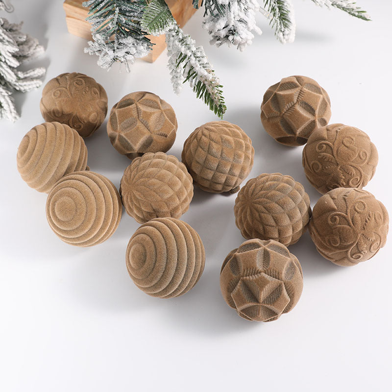 Flocking Christmas Ball 6cm12 Boxed Christmas Tree Velvet Ball Holiday Decorations