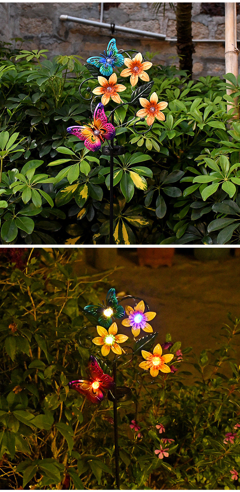 New Solar Iron Flower Butterfly Fire Lawn Light, Outdoor Garden LED Deco
