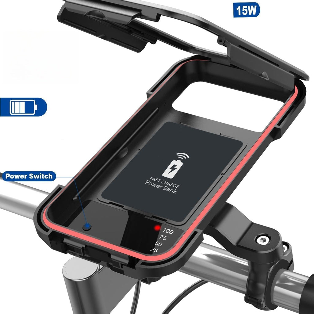 RideCharge Pro – Waterproof phone holder with USB and 15W wireless charging for bicycle and e-bike