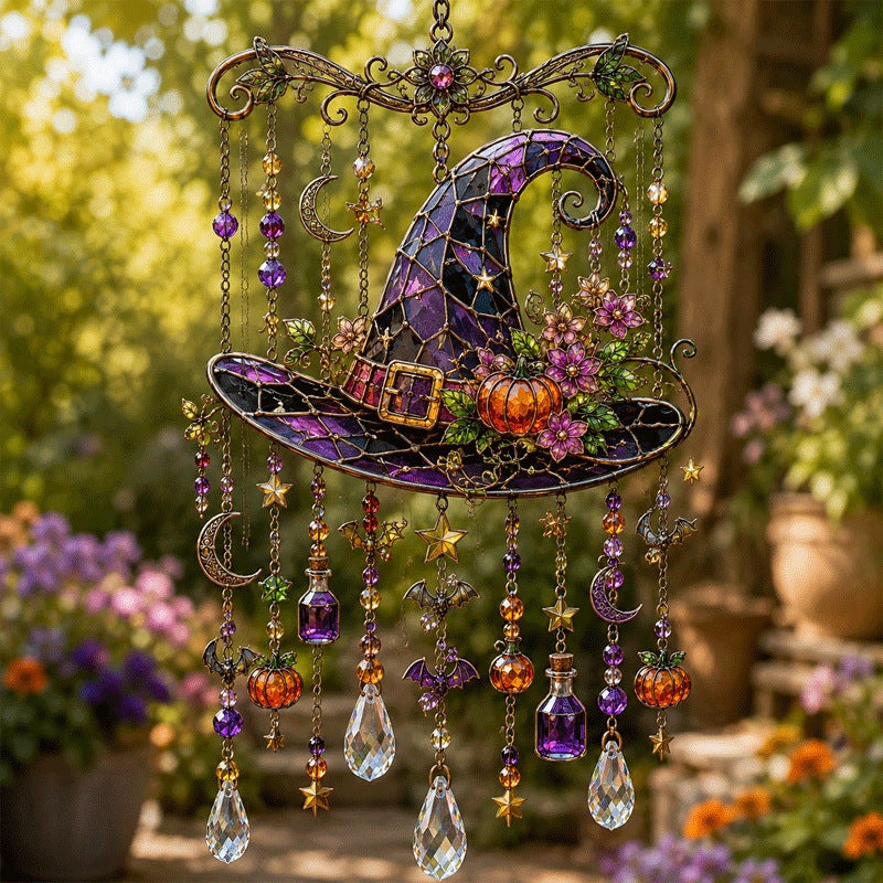 Halloween Crystal Wind Chime – Colorful Acrylic Hanging Garden Decoration