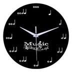 Music notes wall decoration quiet round clock
