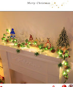 Christmas Lighted Red Berry Pine Cone Garland