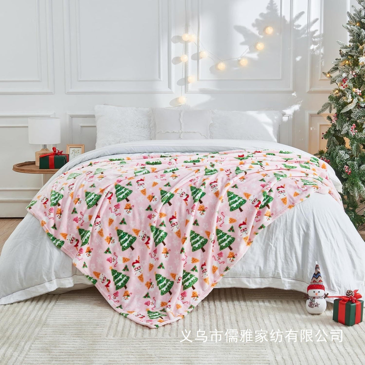 Flannel Christmas Blanket Soft Pink Christmas Blanket