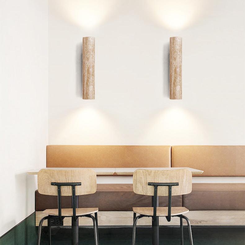 Travertine wall lamp in Japandi tube shape