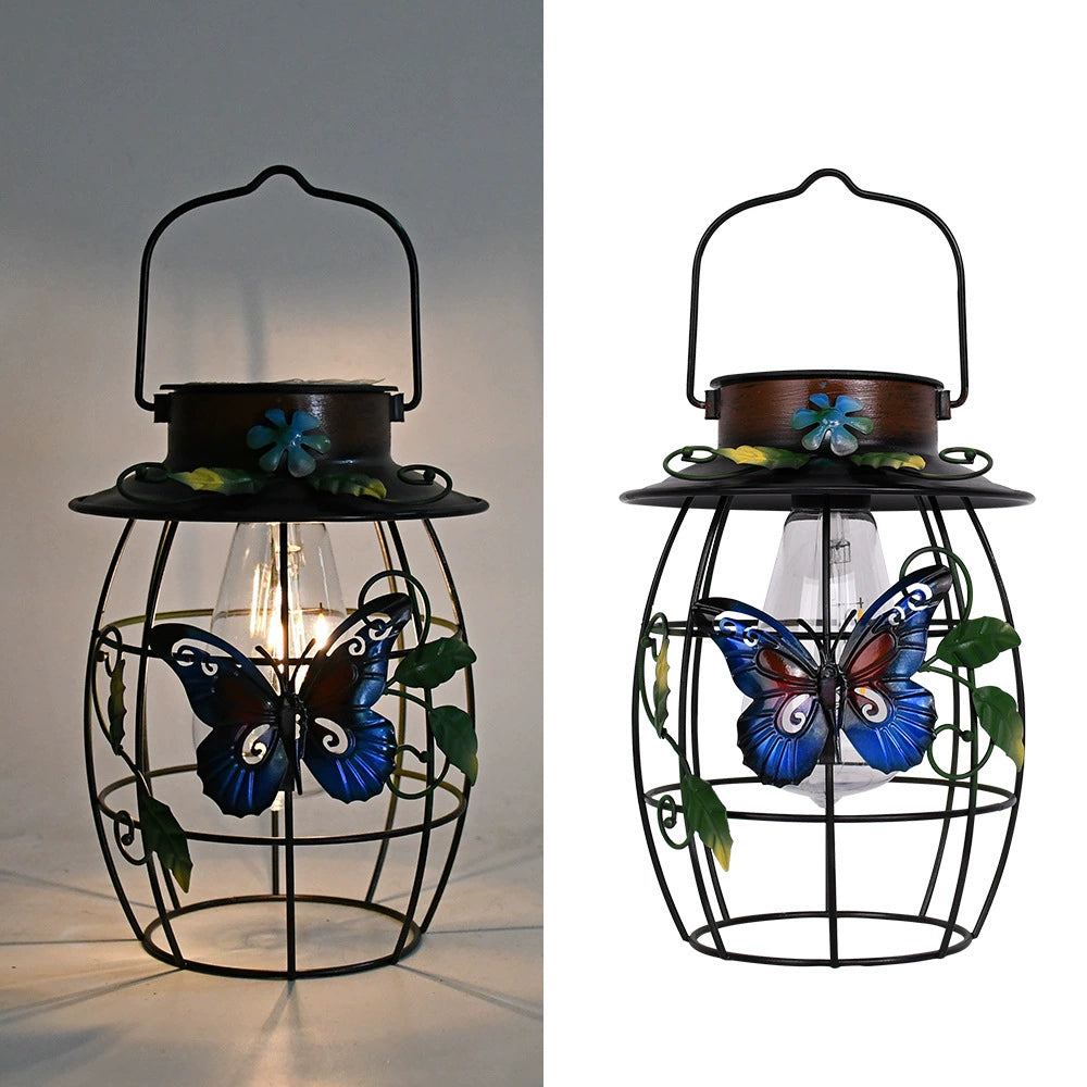 New Solar Creative Retro Lantern, Iron Butterfly Tungsten Wire Outdoor Villa Garden Hanging Light