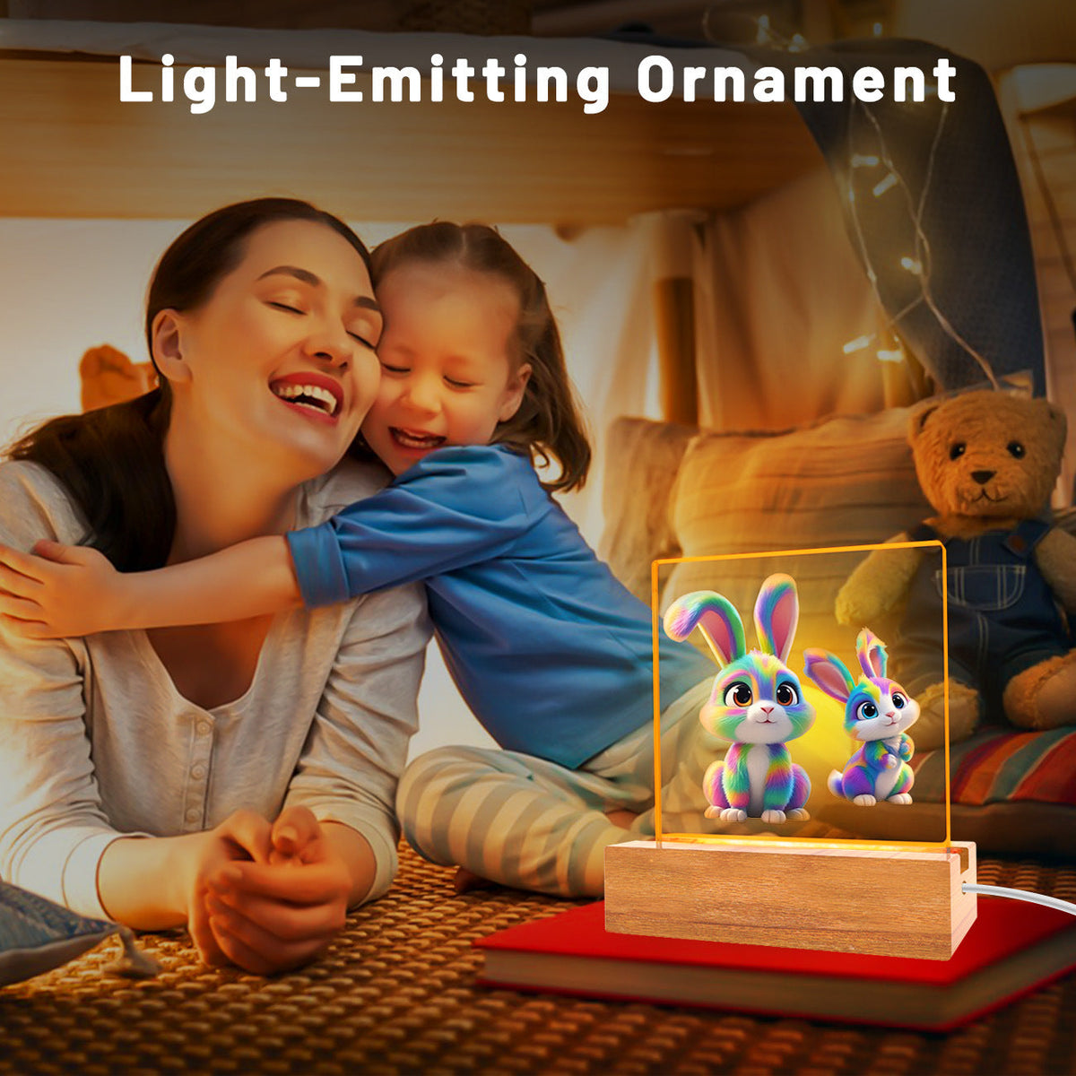 Solid Wood Base Acrylic Night Light Kids Creative Gift USB Table Lamp