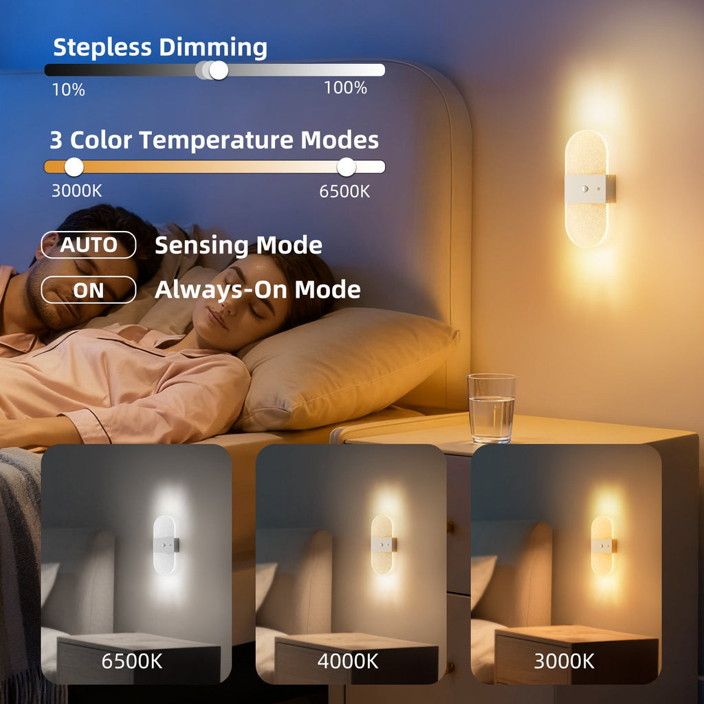 New LED Motion-Sensor Bedside Wall Lamp, Rechargeable, No-Wiring