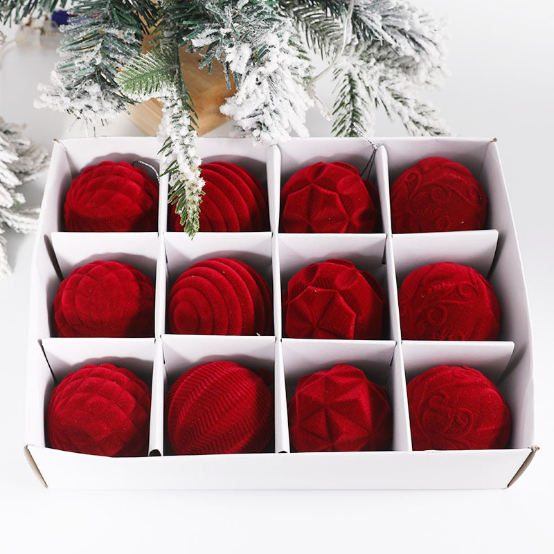 Flocking Christmas Ball 6cm12 Boxed Christmas Tree Velvet Ball Holiday Decorations