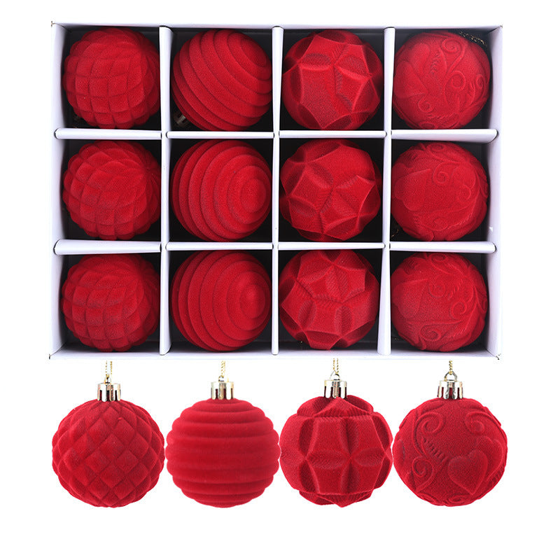Flocking Christmas Ball 6cm12 Boxed Christmas Tree Velvet Ball Holiday Decorations