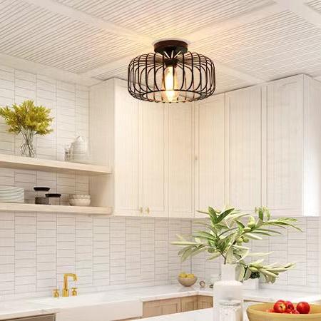 Modern Industrial Birdcage Ceiling Lamp Black