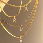 Dainty Diamond Letter Initial Herringbone Necklace