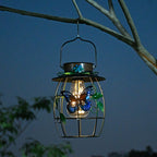 New Solar Creative Retro Lantern, Iron Butterfly Tungsten Wire Outdoor Villa Garden Hanging Light