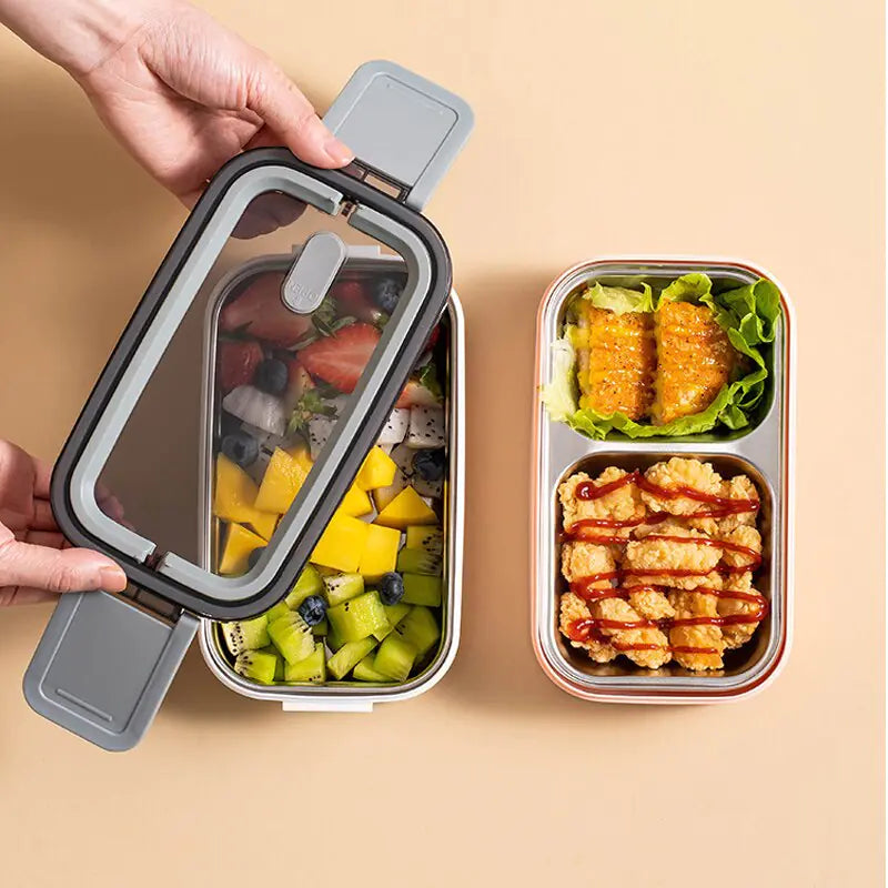 2-layer stainless steel Bento lunch box with locking lid
