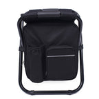 Outdoor Portable Folding Camping Chair Lightweight Fishing Beach Chair Stainless Steel Tube Folding Chair with Cooler Bag (Black)