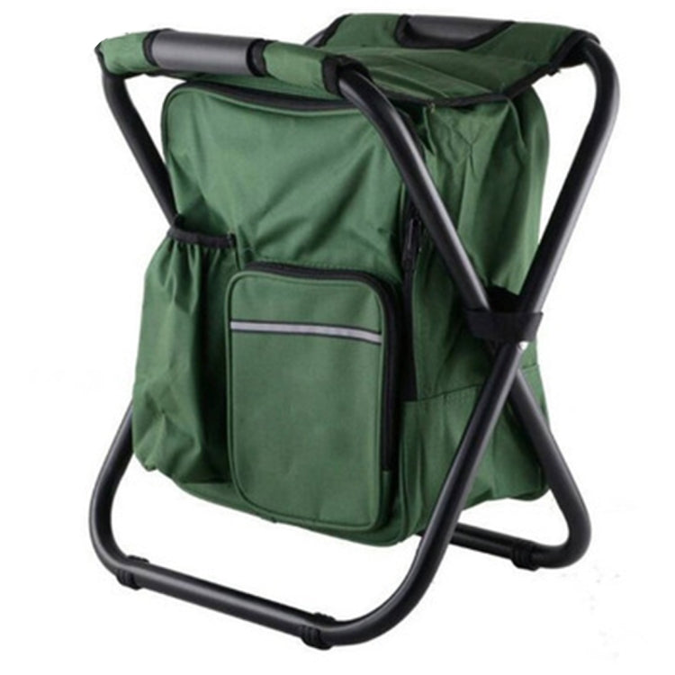 Outdoor portable foldable camping chair lightweight fishing beach chair stainless steel tube folding chair with cooler bag (Green)