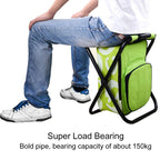 Outdoor portable foldable camping chair lightweight fishing beach chair stainless steel tube folding chair with cooler bag (Green)