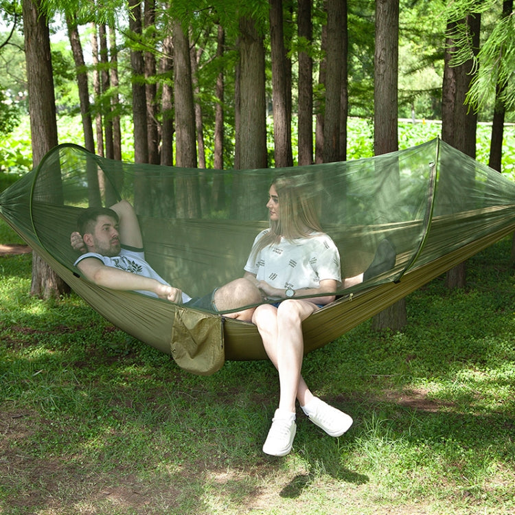 Portable Outdoor Camping Fully Automatic Nylon Parachute Hammock with Mosquito Nets, Size: 290 x 140cm (Army Green)