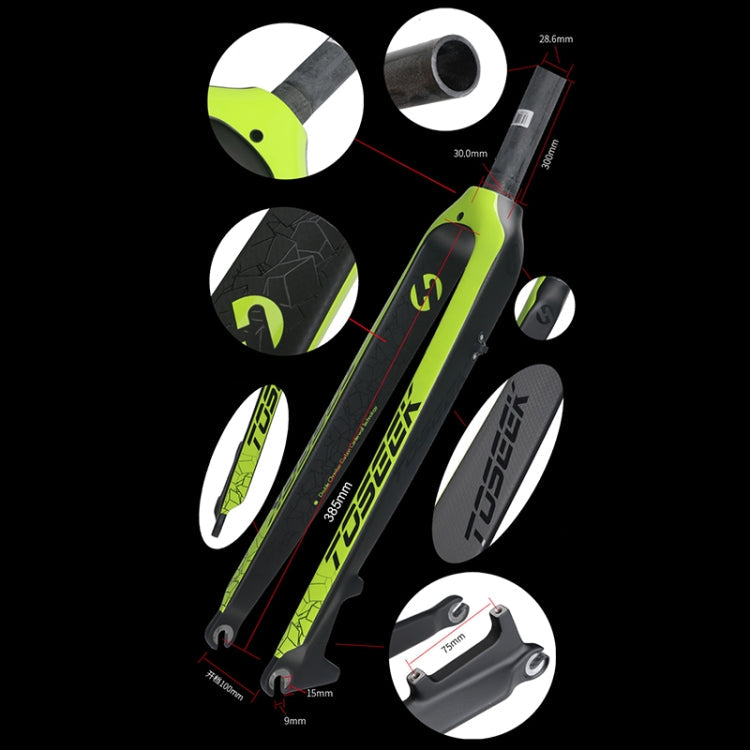TOSEEK Ultra Light 26 Inch 385mm Mountain Bike Full Carbon Fork Straight Tube Disc Brake (Black)