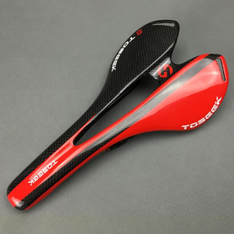 TOSEEK Road Bike Carbon Fiber Saddle Bicycle Hollow Saddle, 3K Texture + Lightweight (Red)