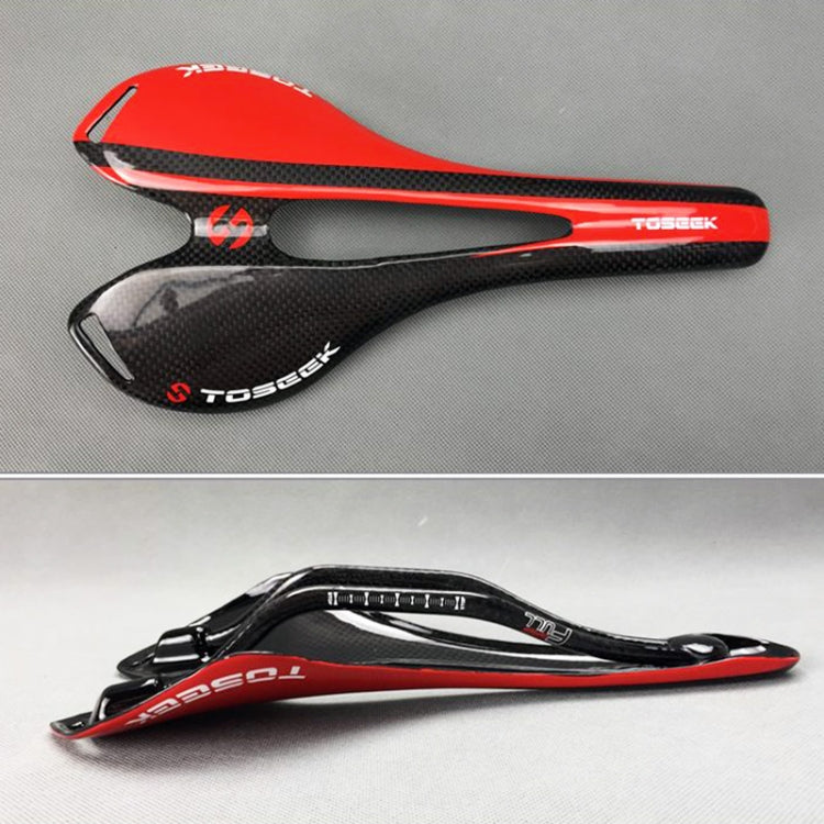 TOSEEK Road Bike Carbon Fiber Saddle Bicycle Hollow Saddle, 3K Texture + Lightweight (Red)