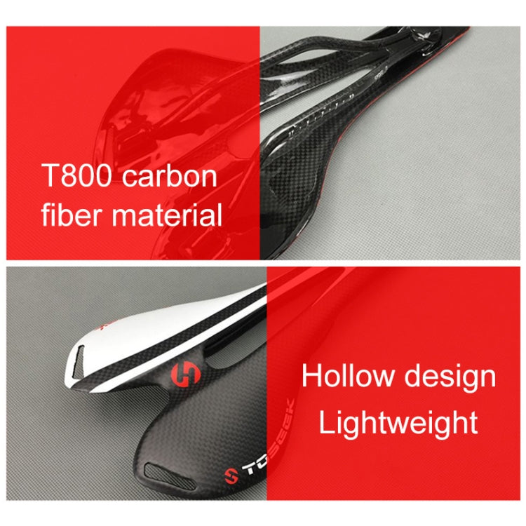 TOSEEK Road Bike Carbon Fiber Saddle Bicycle Hollow Saddle, 3K Texture + Lightweight (Red)