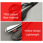 TOSEEK Road Bike Carbon Fiber Saddle Bicycle Hollow Saddle, 3K Texture + Lightweight (Red)
