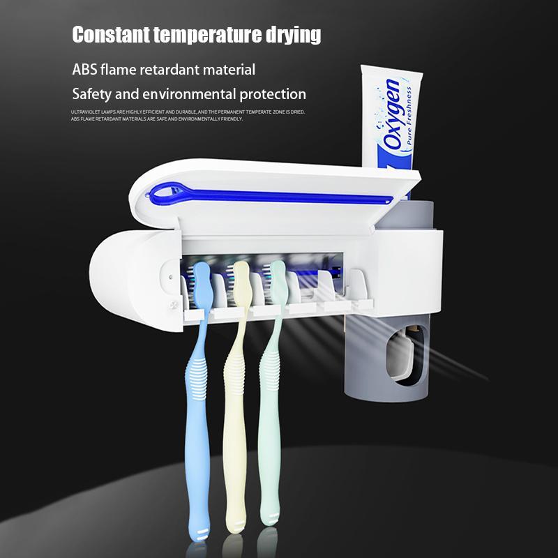 IcoolGadget Antibacteria UV Toothbrush Holder Automatic Toothpaste Dispenser Sterilize Home Cleaner Sterilize Bathroom Accessories Set