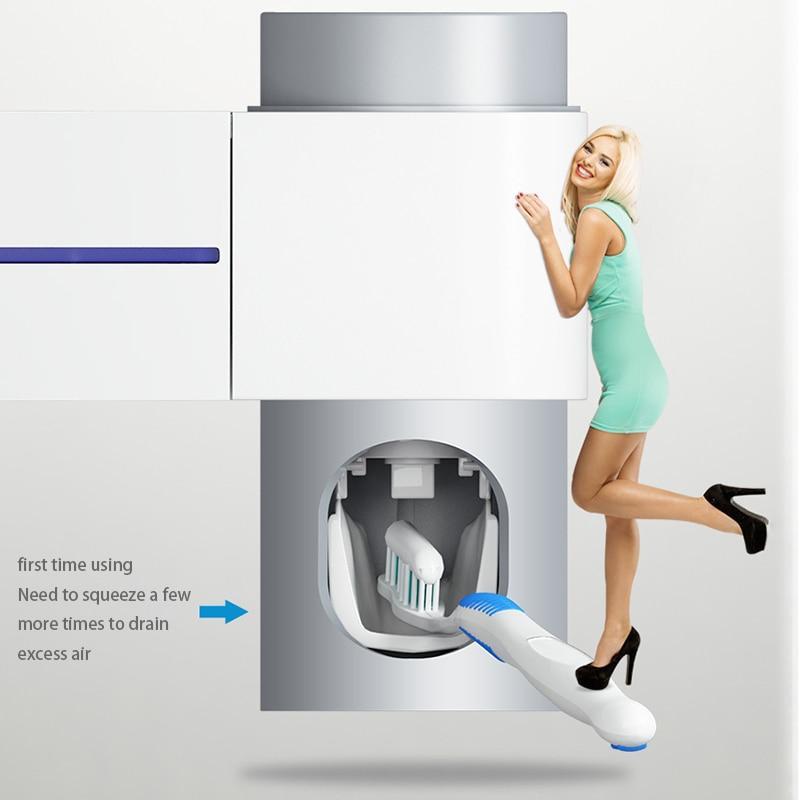 IcoolGadget Antibacteria UV Toothbrush Holder Automatic Toothpaste Dispenser Sterilize Home Cleaner Sterilize Bathroom Accessories Set