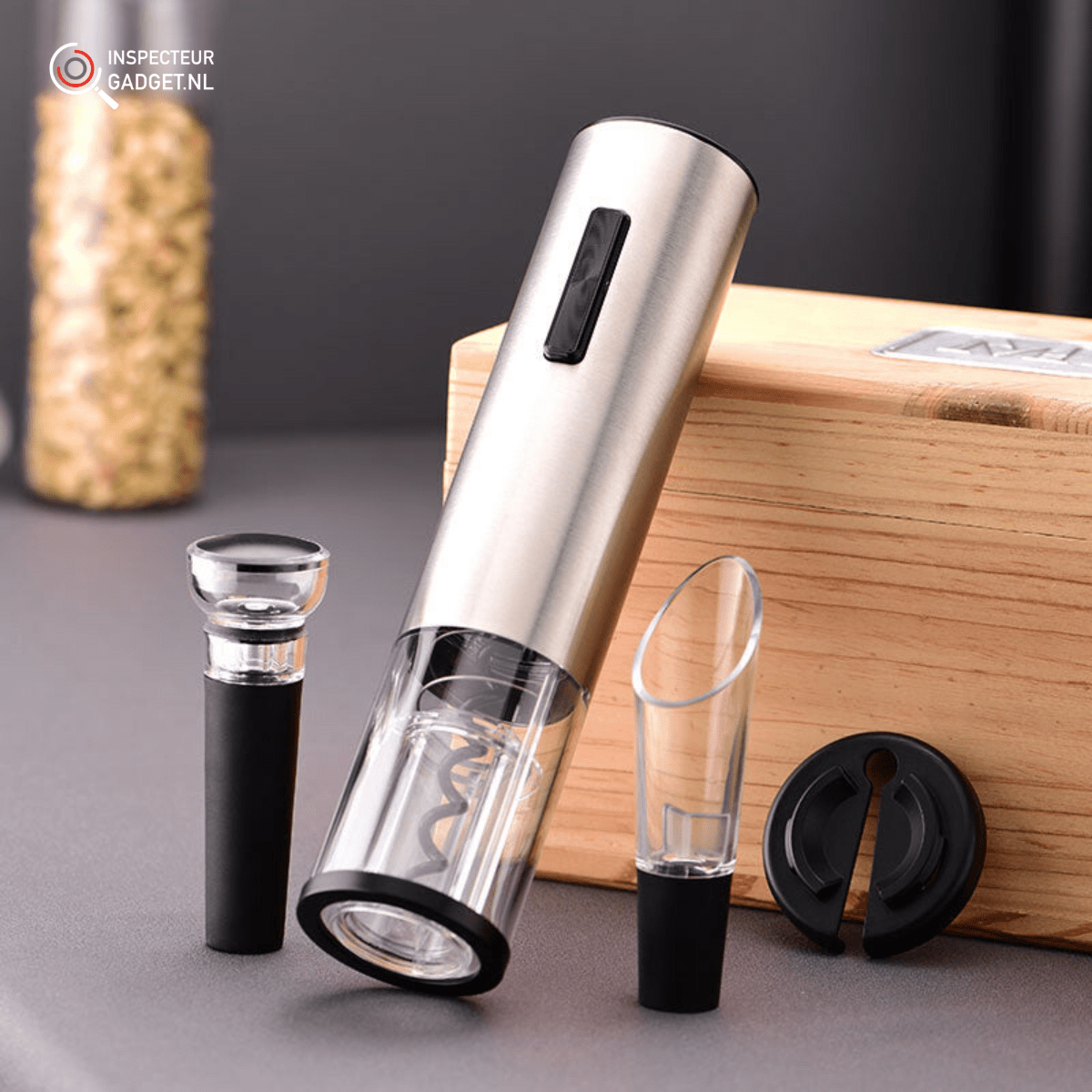 4-in-1 electric wine opener - corkscrew with pourer, foil cutter & vacuum stopper for effortless wine enjoyment